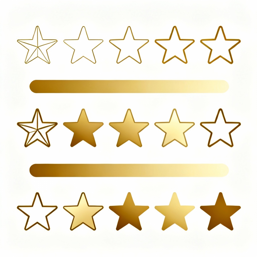 Flat vector gold star icon set for ratings