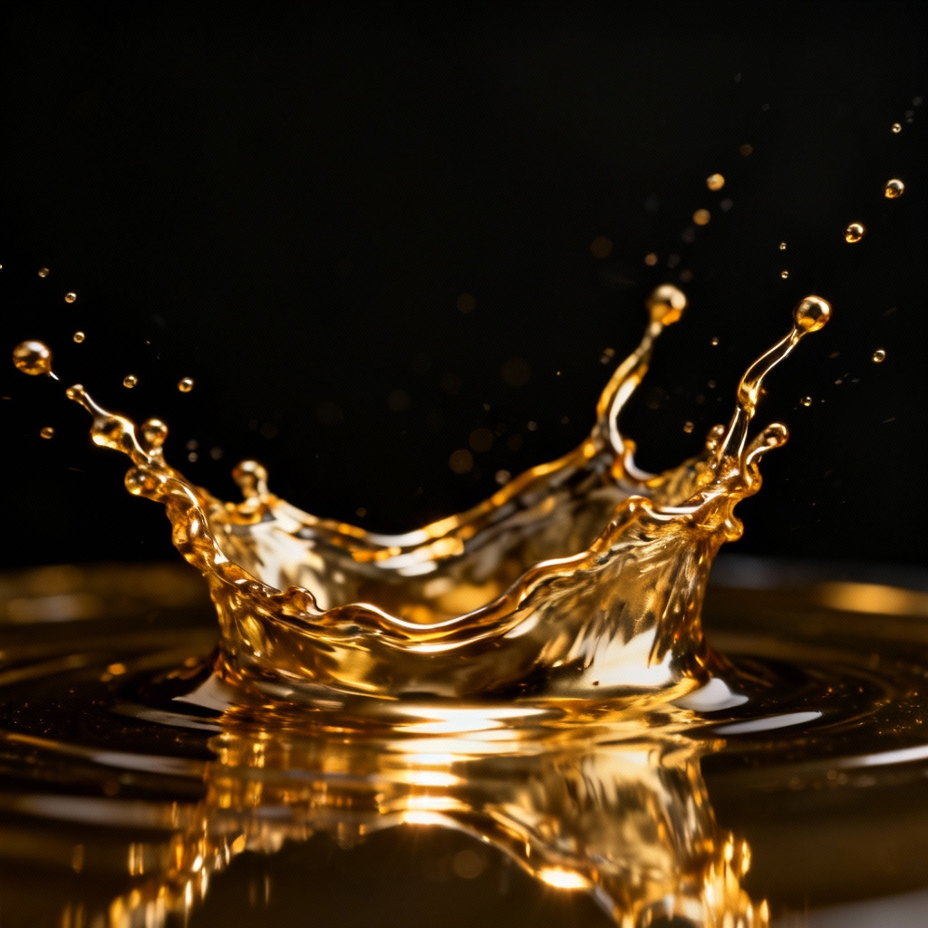 Liquid gold splash frozen midair on a black background
