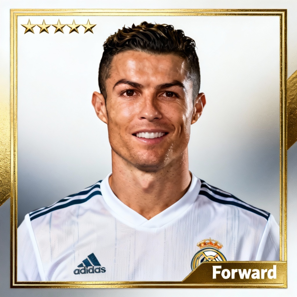 AI soccer player card with gold foil frame