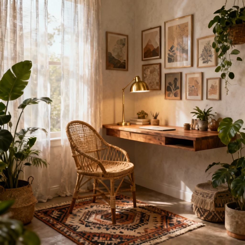 AI Boho Home Office Design