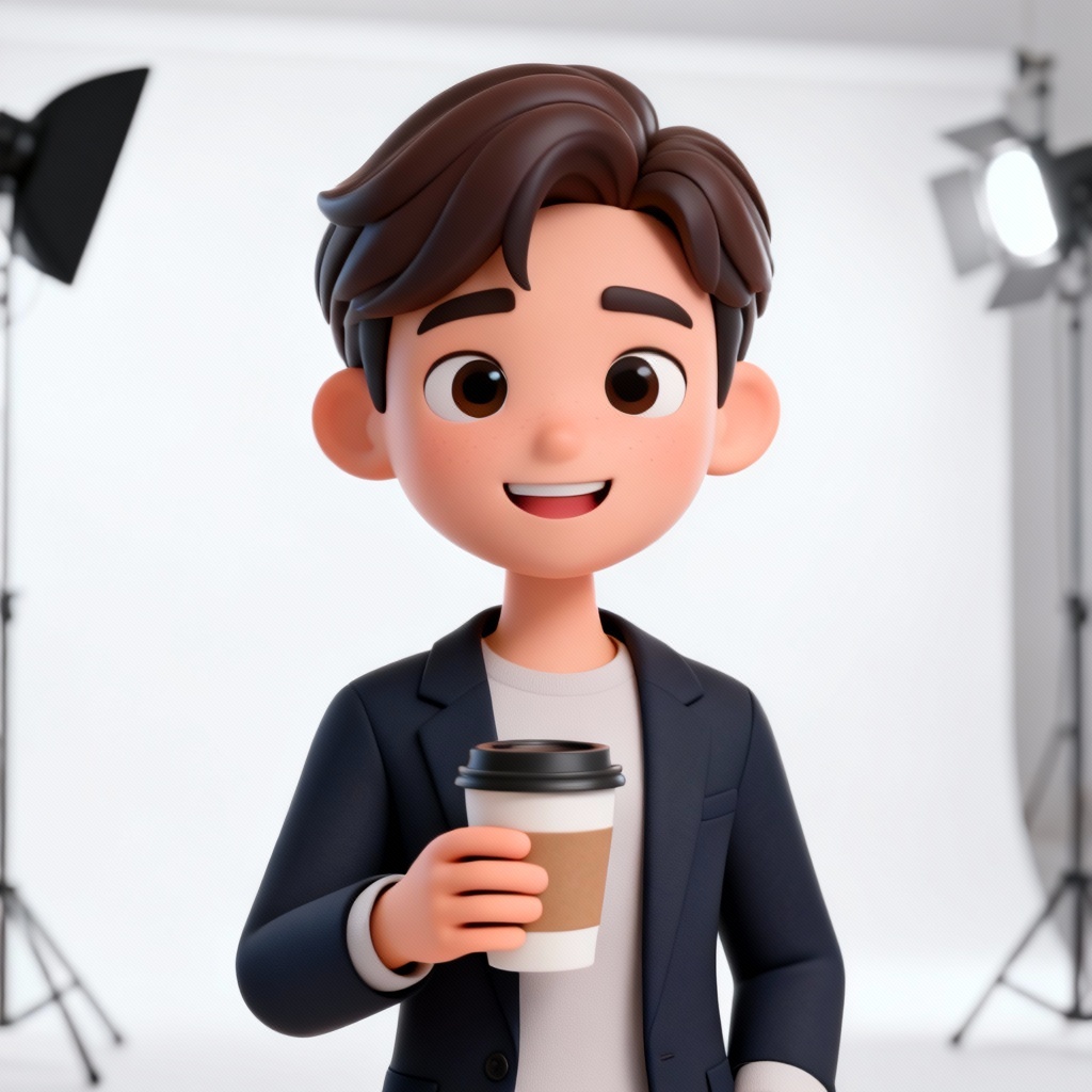 AI Zepeto-style office pro selfie on clean backdrop
