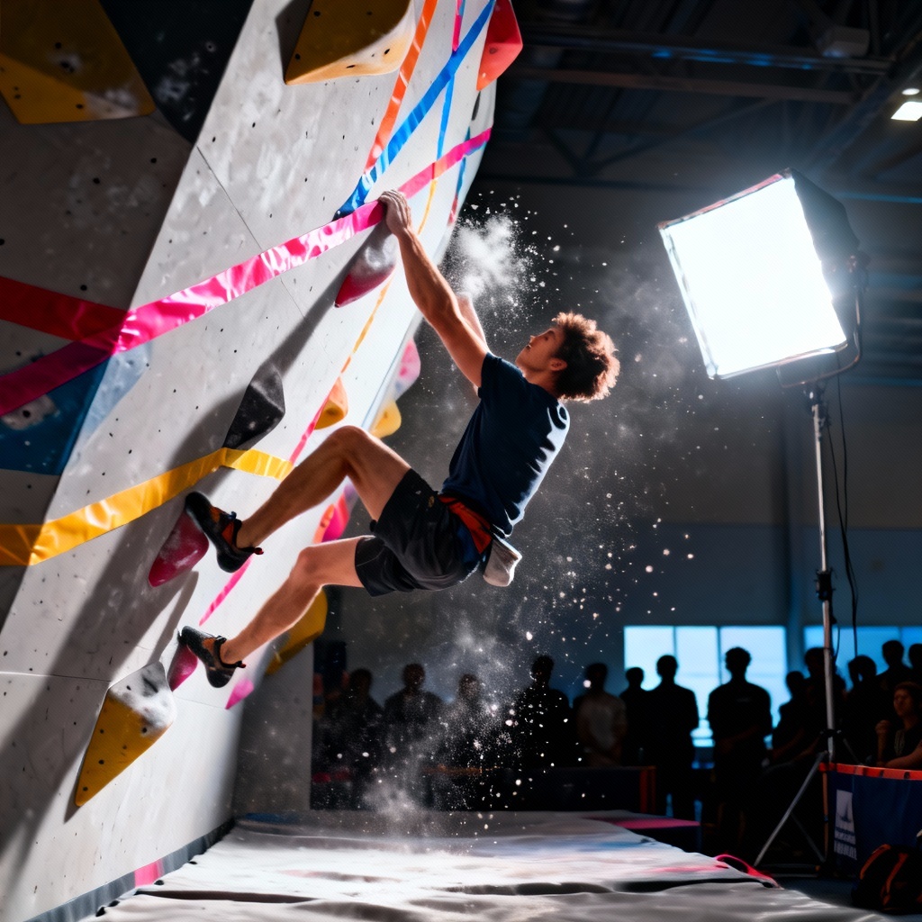 AI indoor bouldering competition with dynamic move