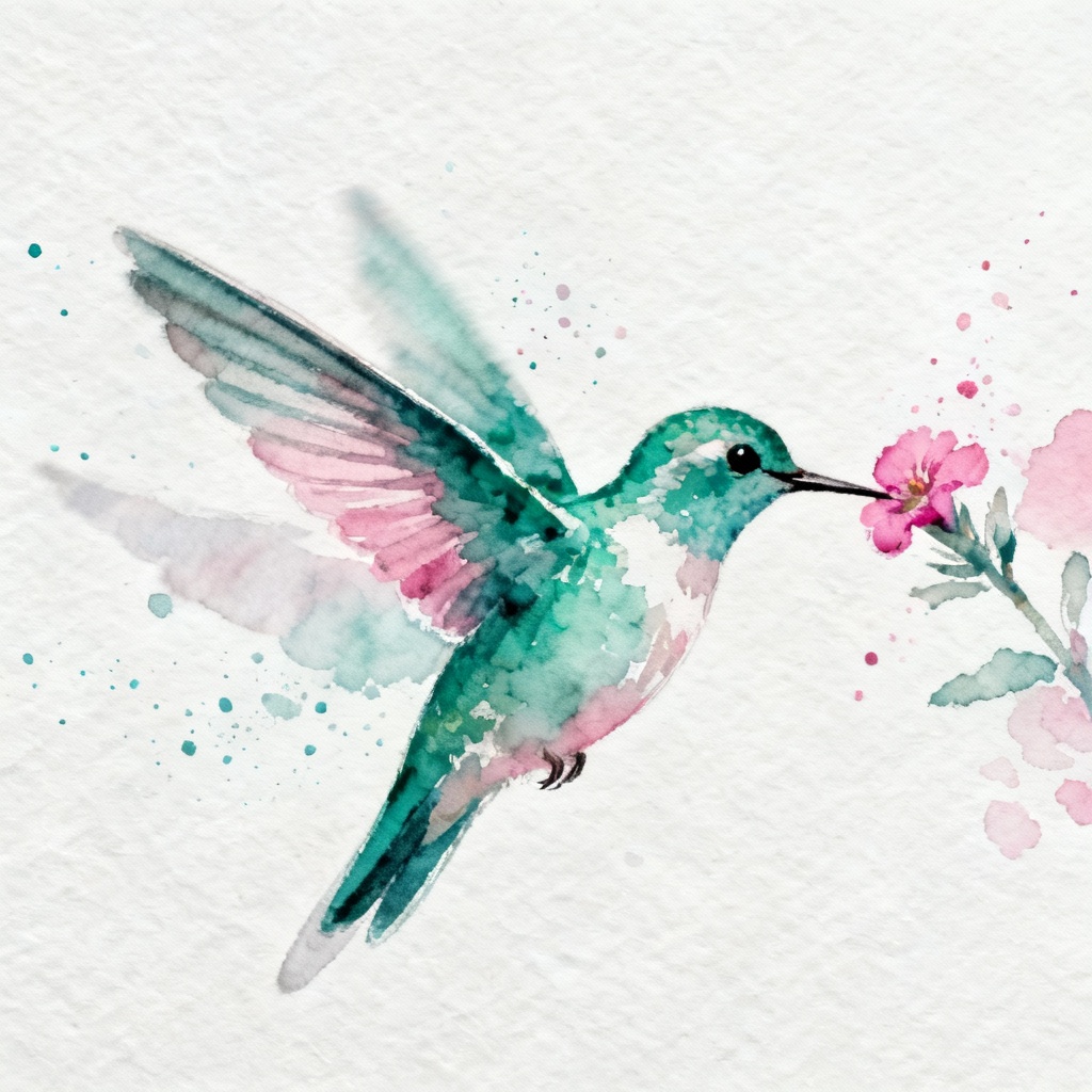 Watercolor hummingbird splashing vivid paint