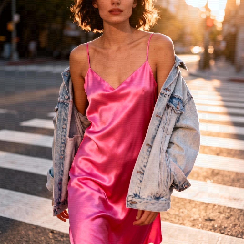 AI hot pink streetwear slip dress