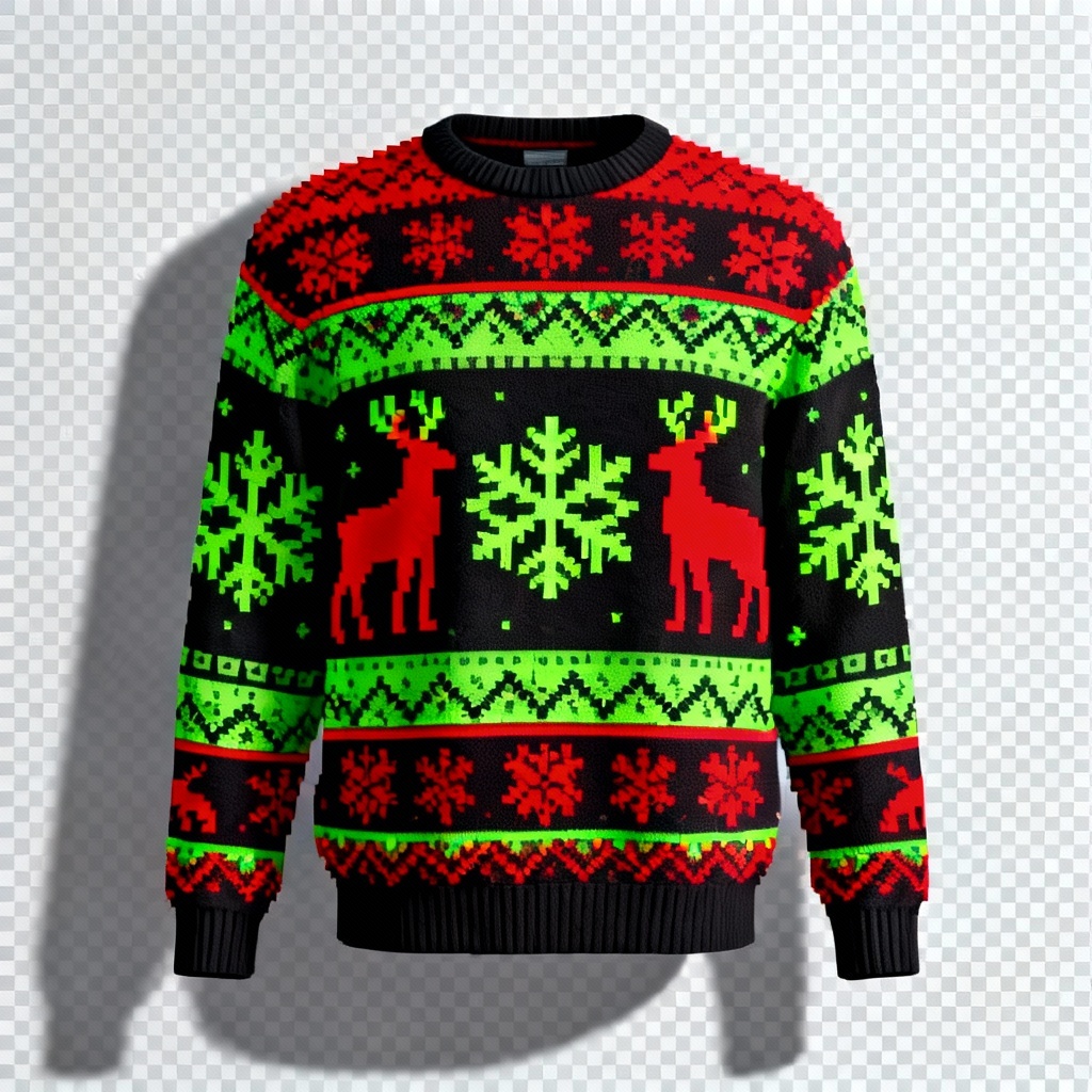 Retro reindeer ugly Xmas sweater with misaligned fair isle