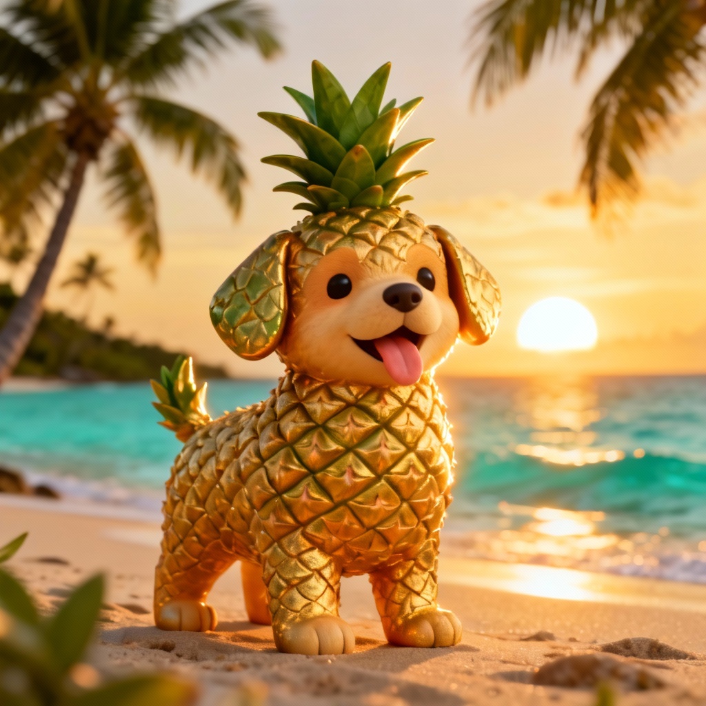 AI pineapple puppy fruit pet with leafy ears