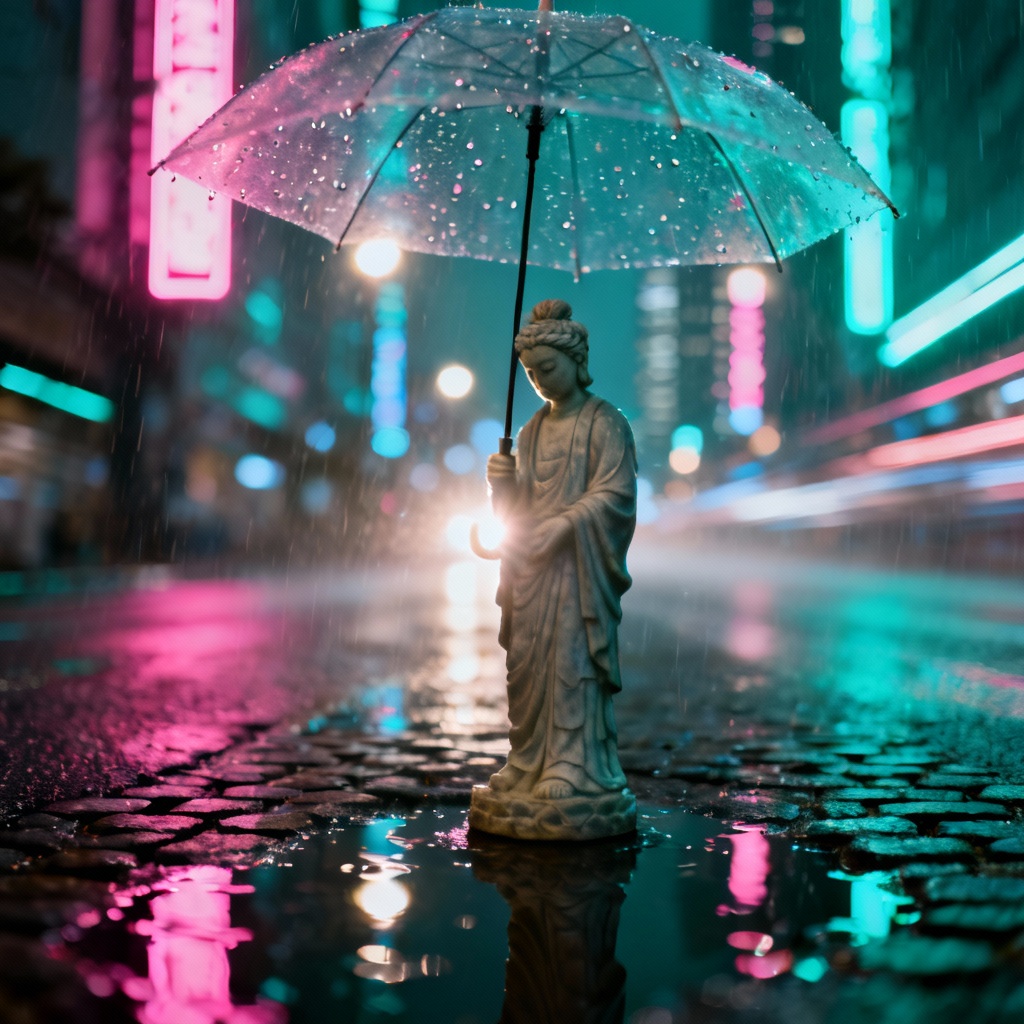 AI K-pop rainy night MV scene