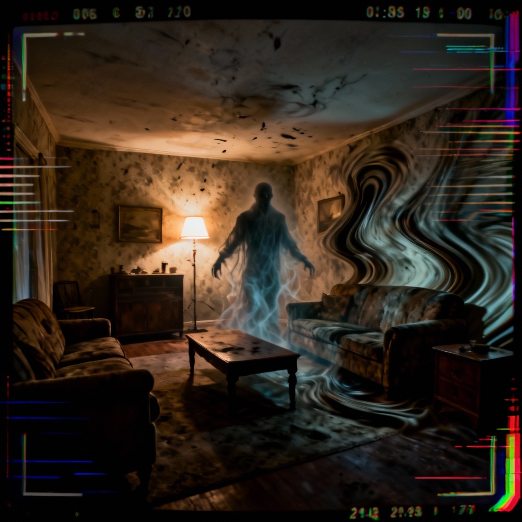 AI VHS glitch poltergeist figure