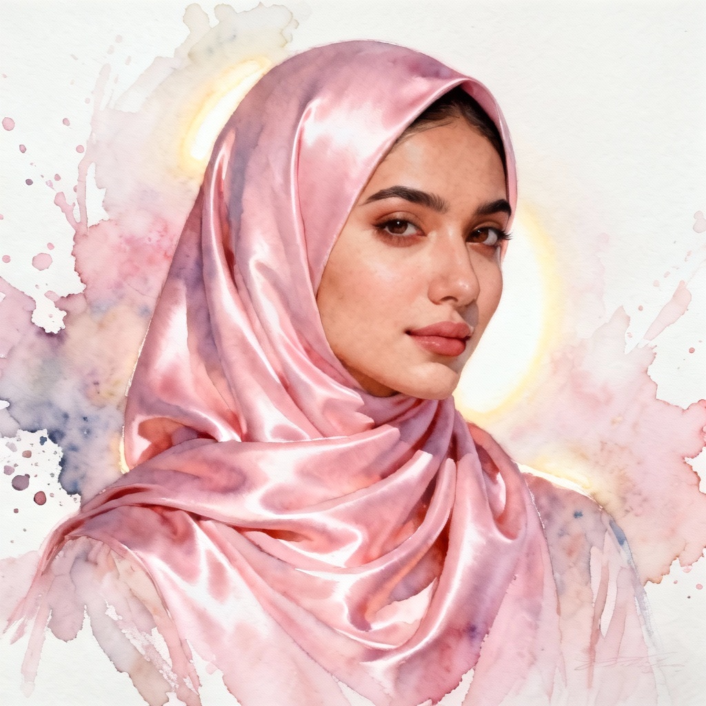 AI artsy pastel hijab with watercolor background and painterly vibe