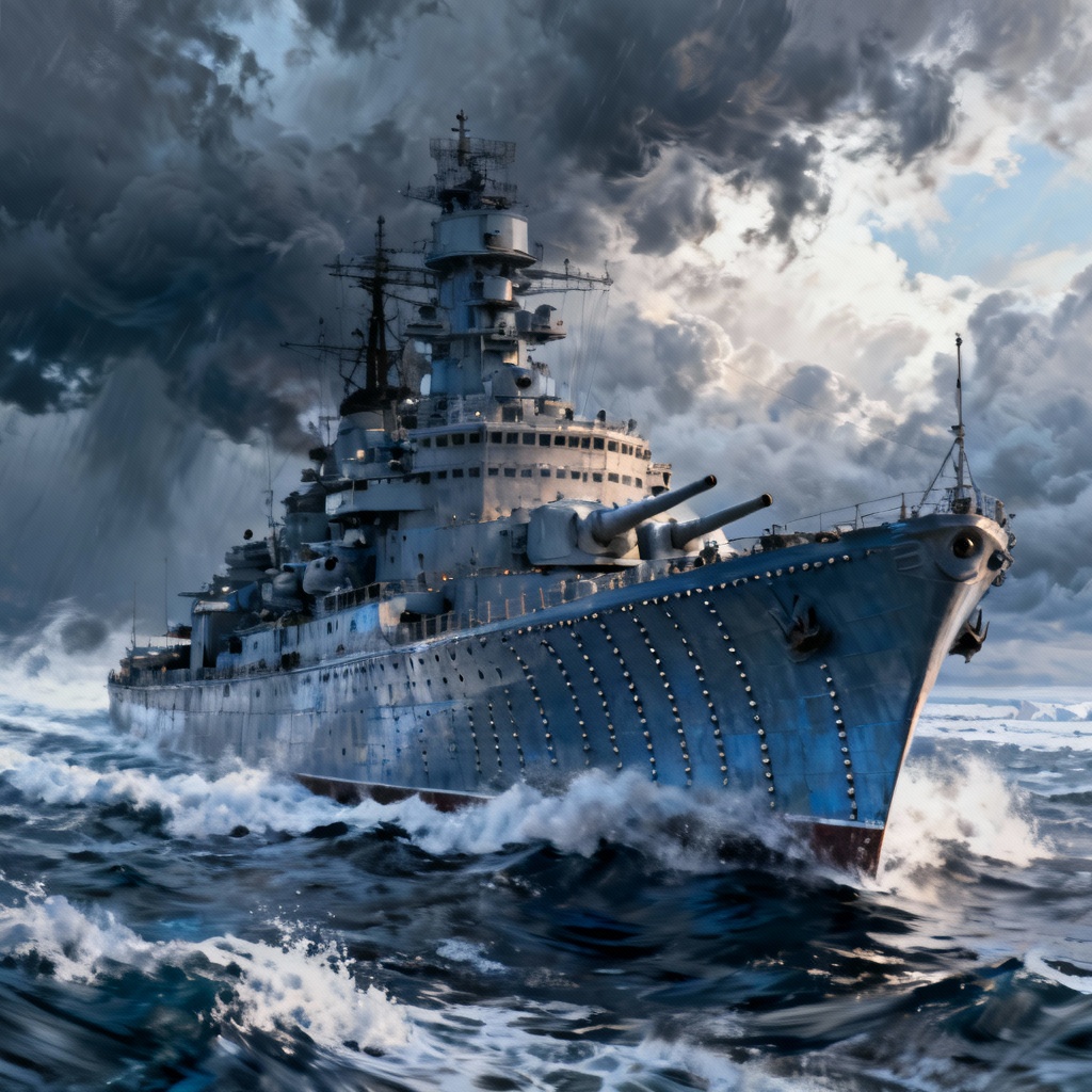 AI illustration of a legendary Kirov battlecruiser at sea
