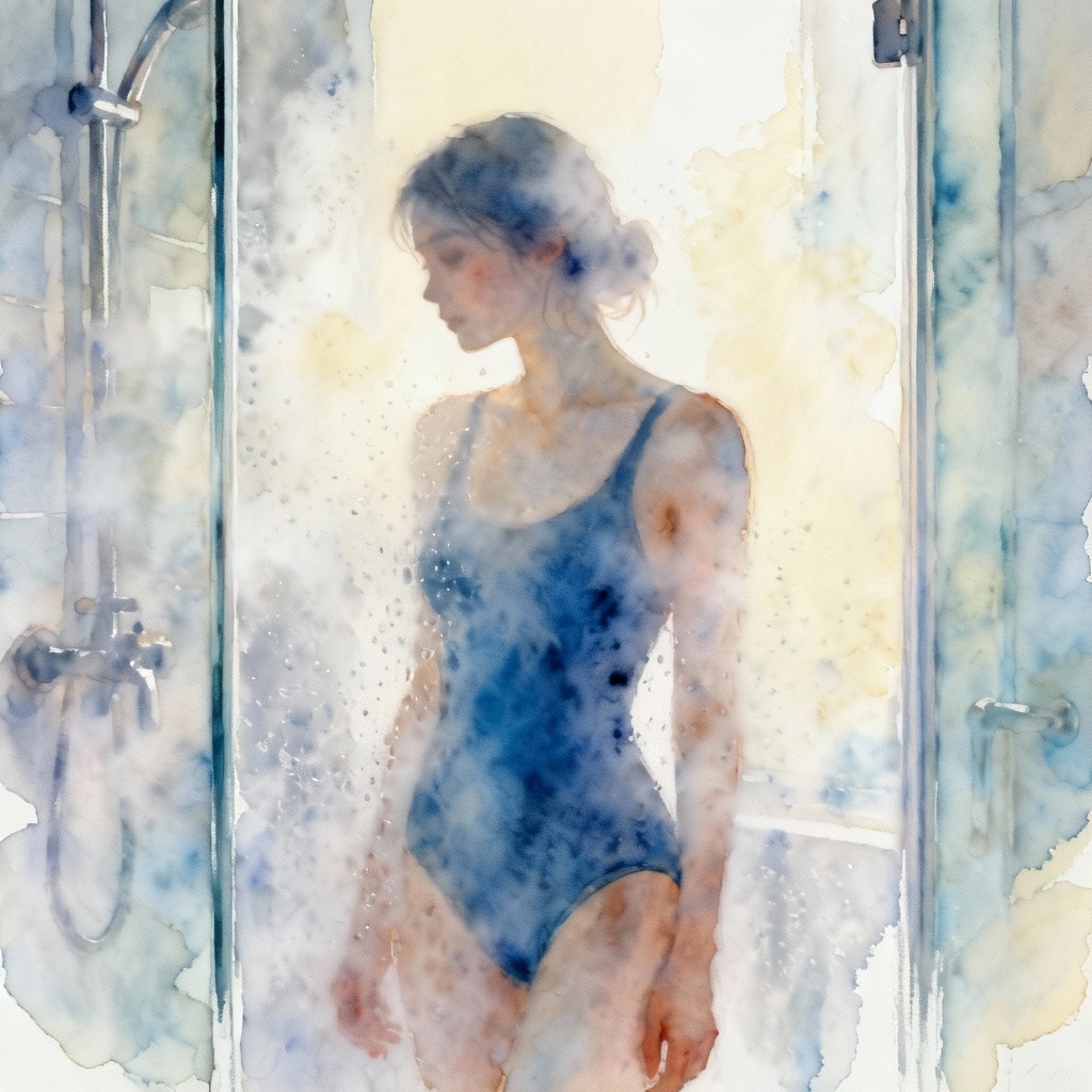 AI watercolor shower silhouette SFW