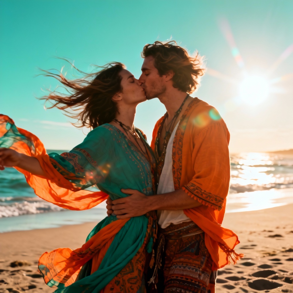 AI boho beach French kiss