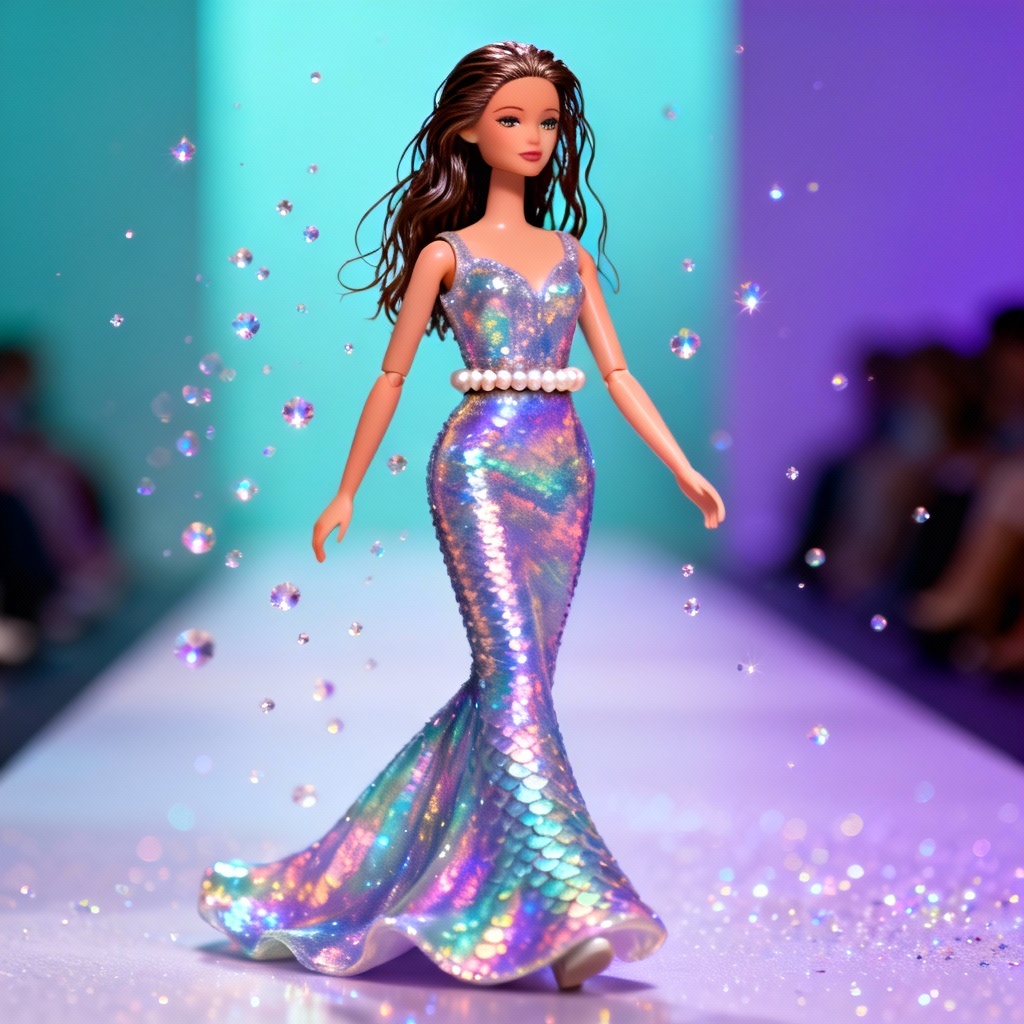 AI Barbie-style mermaidcore runway sparkle doll