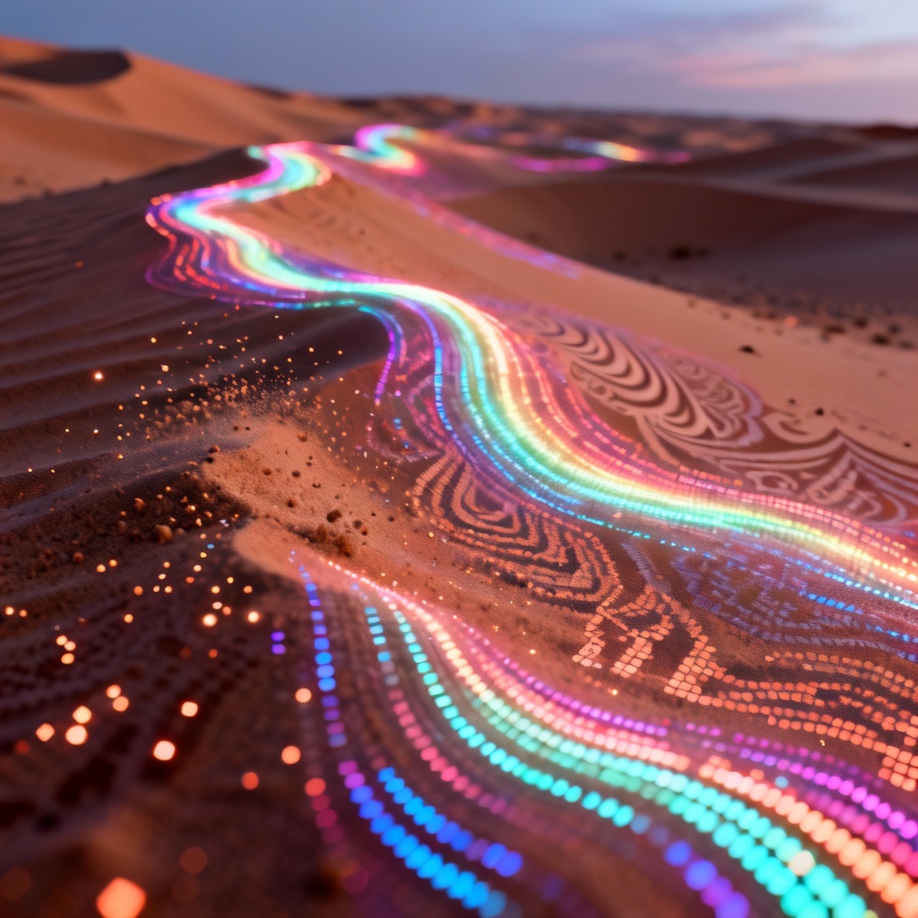 AI desert dunes made of luminous data streams