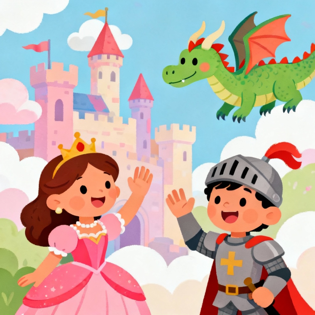 AI fairytale princess and knight illustration