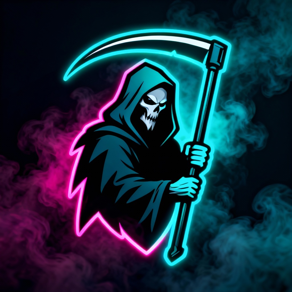AI scary mascot neon reaper esports logo