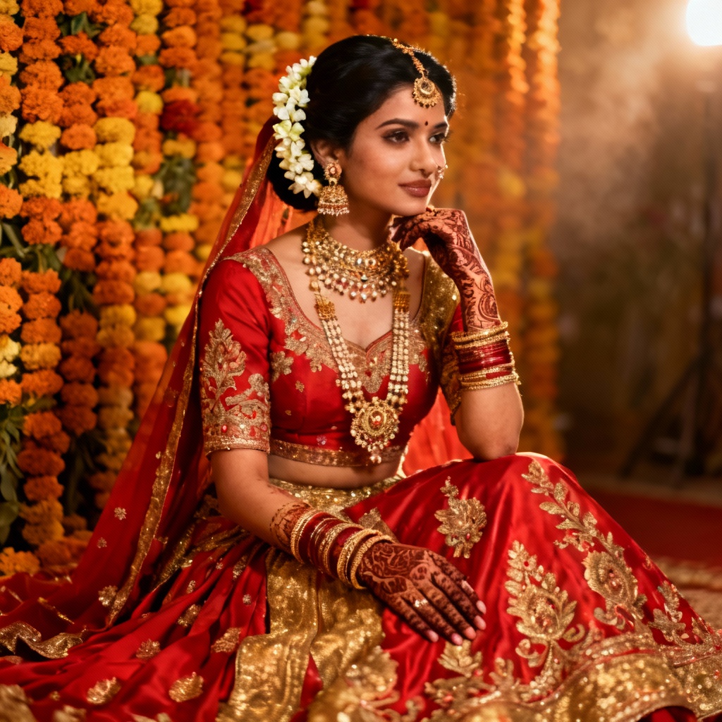AI Indian bridal photoshoot royal portrait