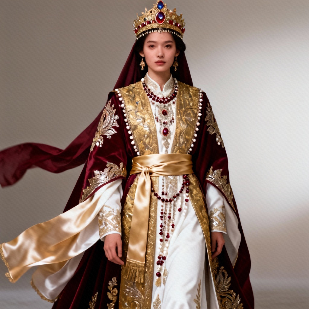AI rendering of ceremonial attire with embroidered gold details