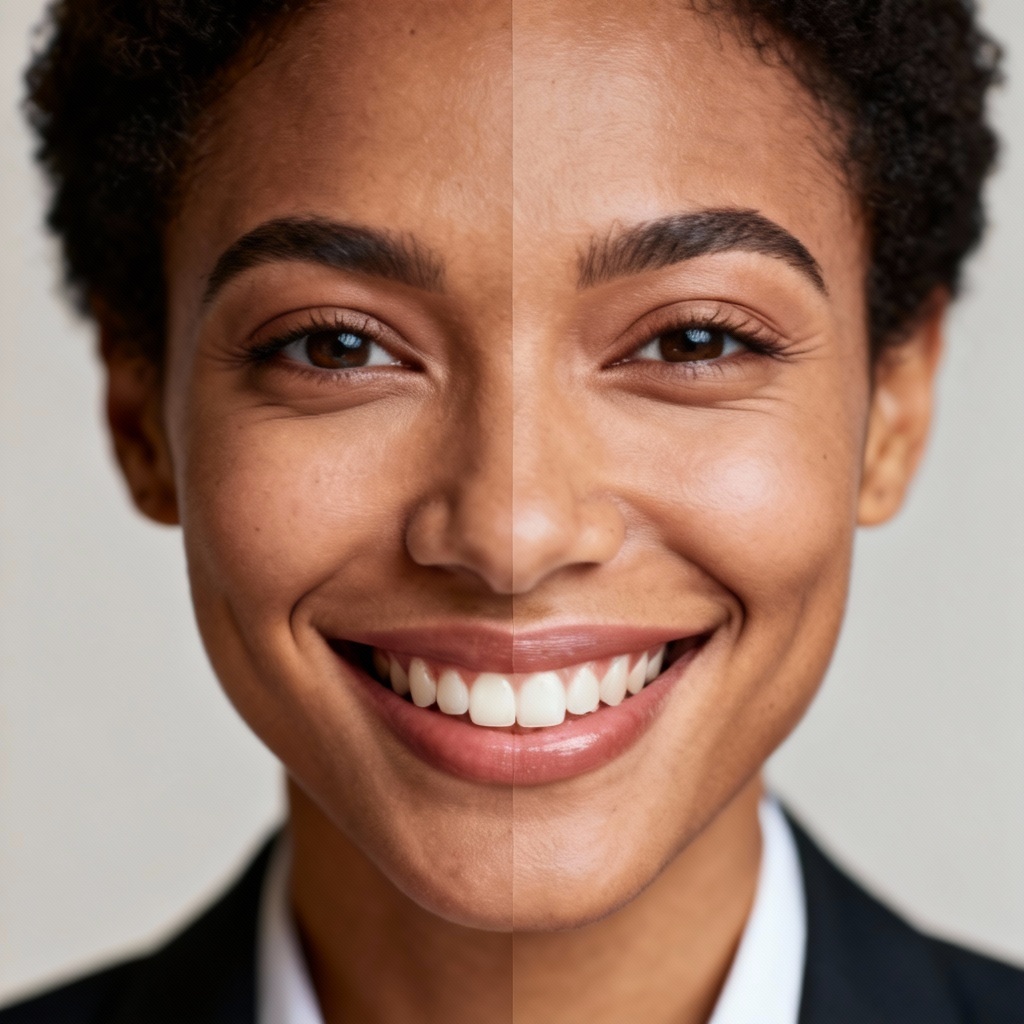 AI smile generator adds a natural smile to a corporate headshot