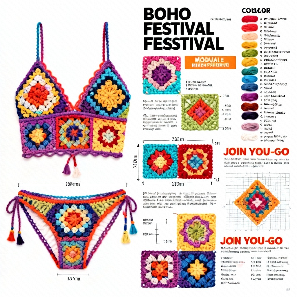 Granny square crochet bikini set chart