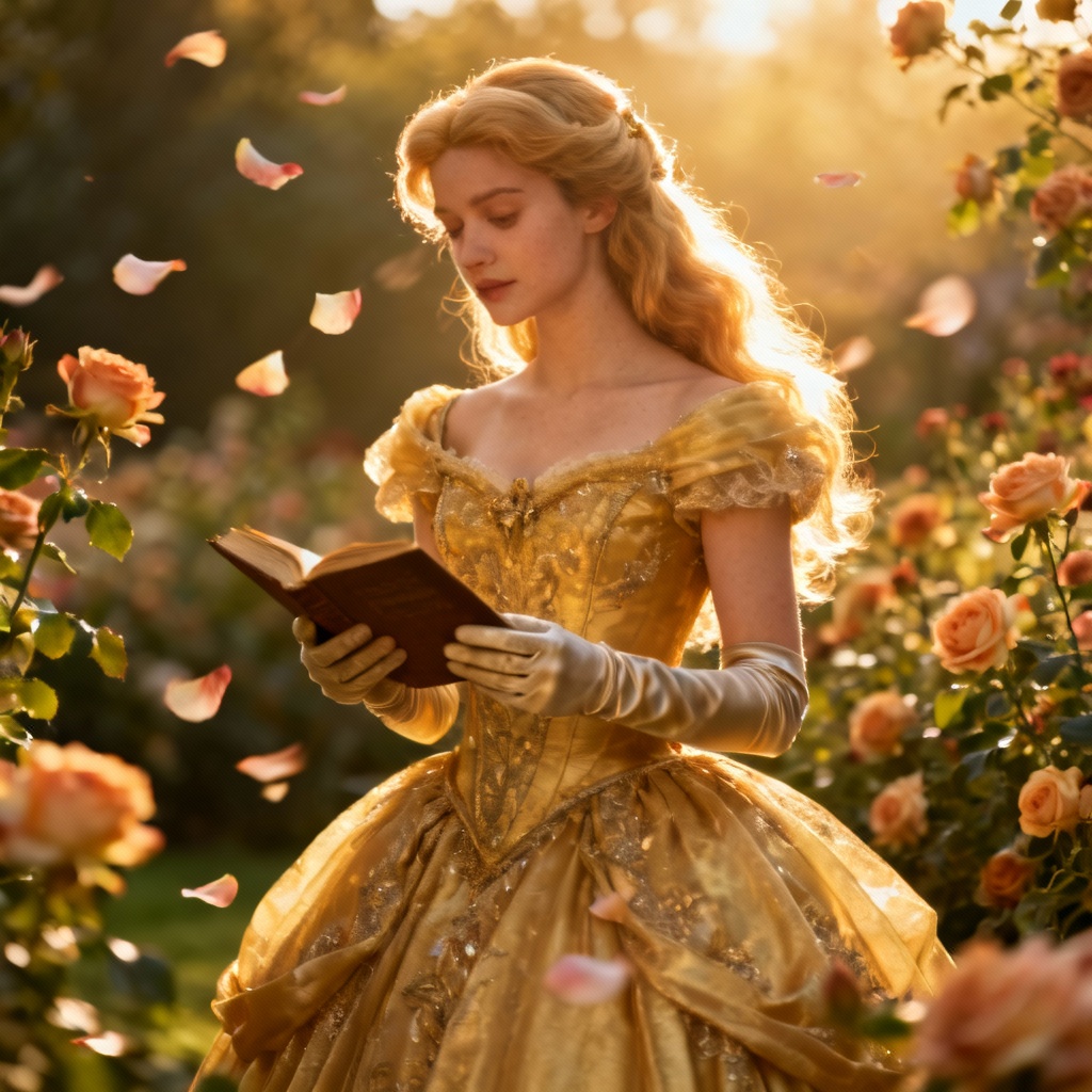 AI rose garden princess in golden hour