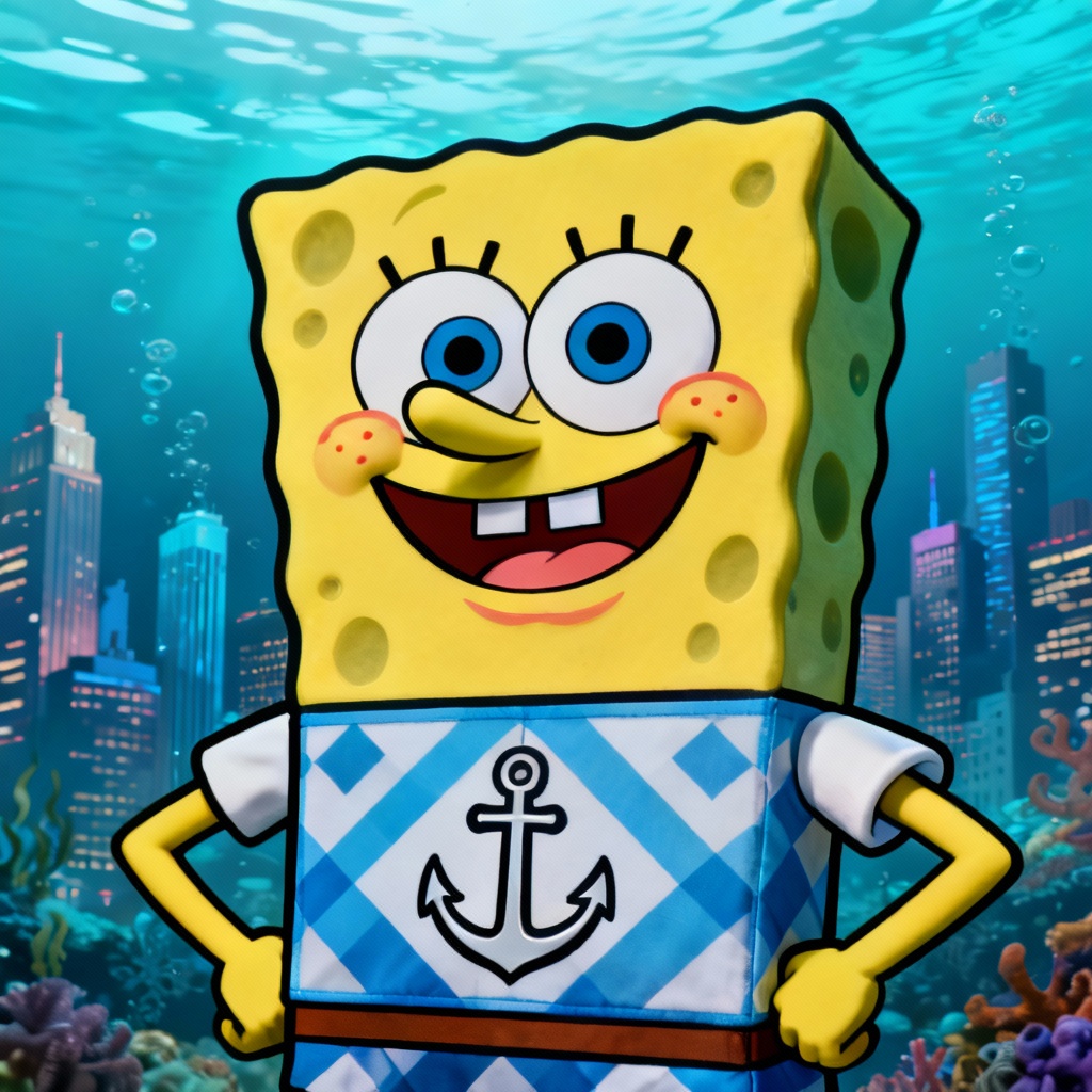 AI Spongebob style cosplay portrait with anchor details