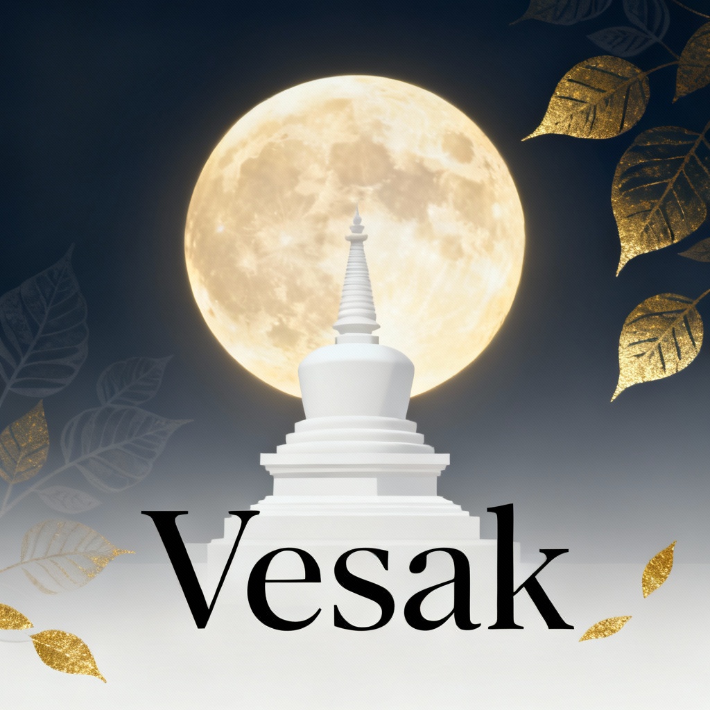 AI Vesak poster with full moon and stupa silhouette