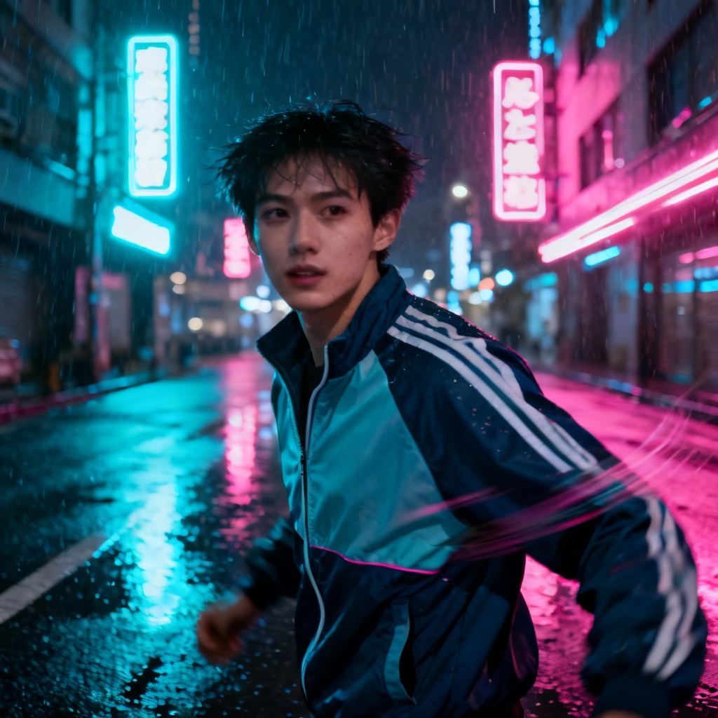 AI soulmate at night with neon city lights