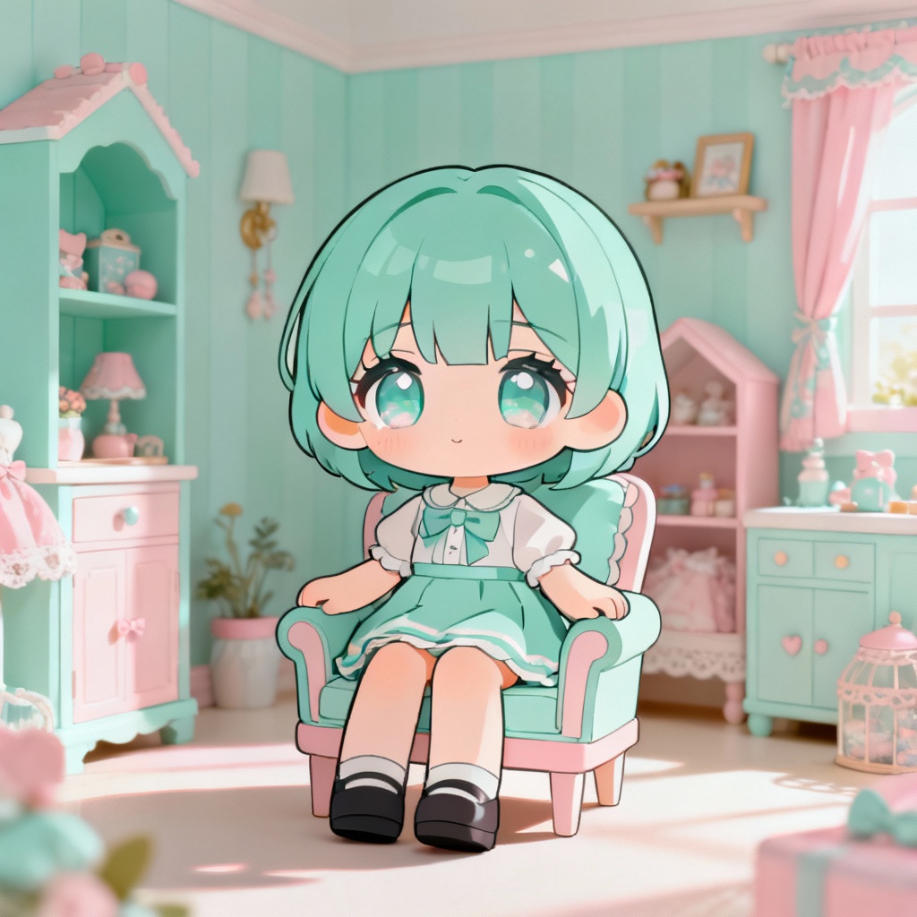 AI Chibi Anime Doll In Pastel Room