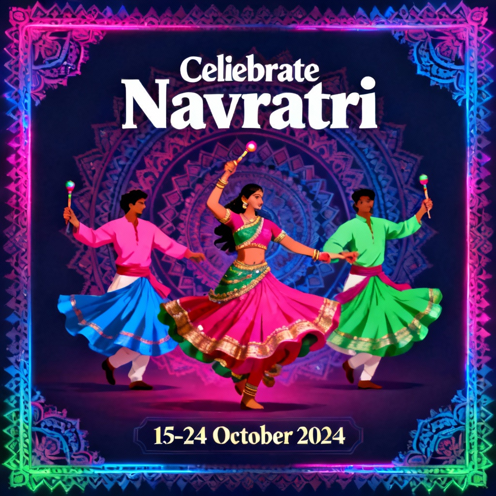 AI Navratri garba dance poster with dandiyas