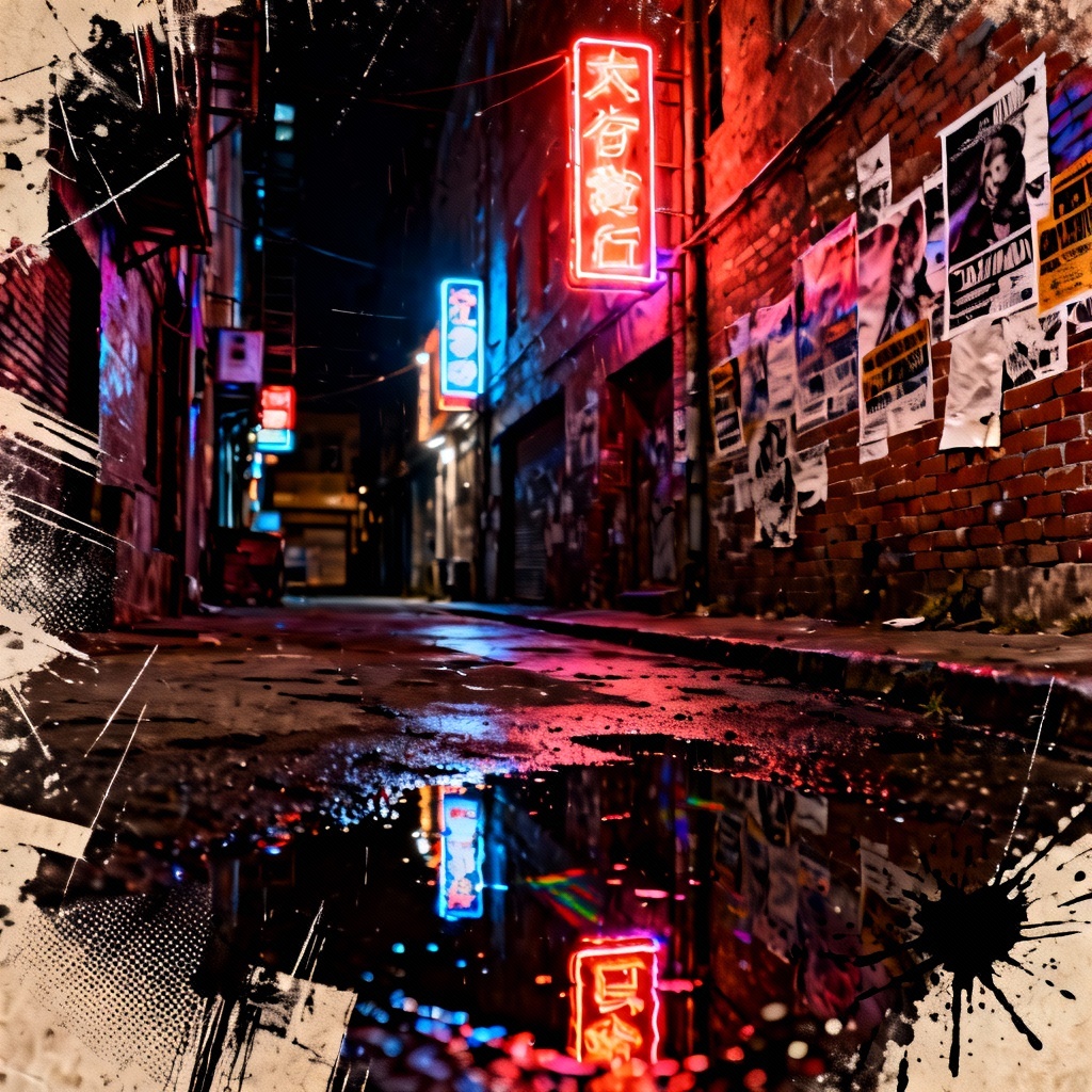 AI neon alley scene in grunge style