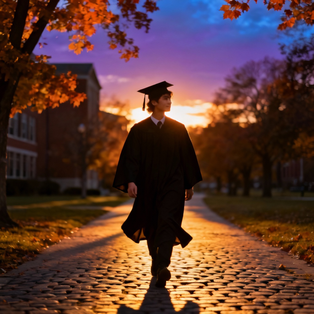 AI campus sunset graduation walk