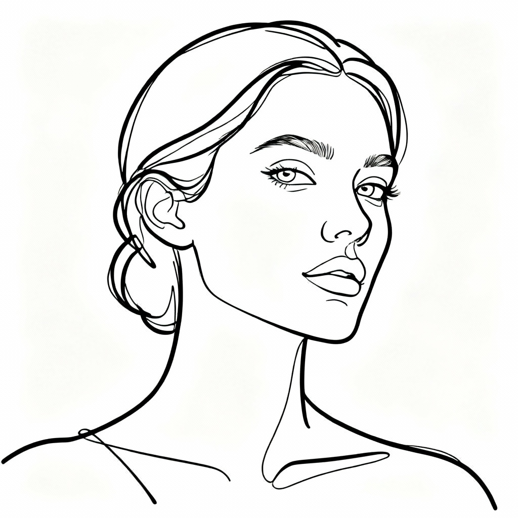 AI outline portrait drawing in minimalist black line style