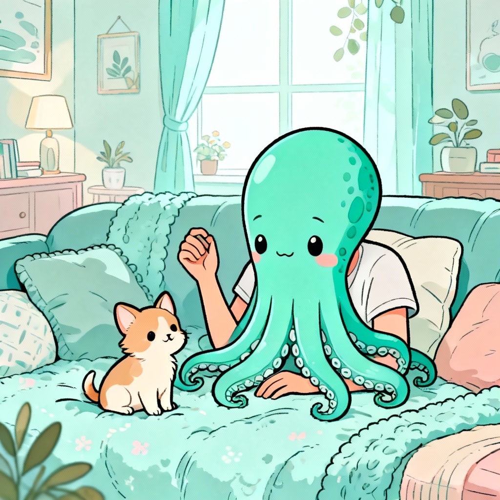 AI Squidward owner and pet cartoon duo