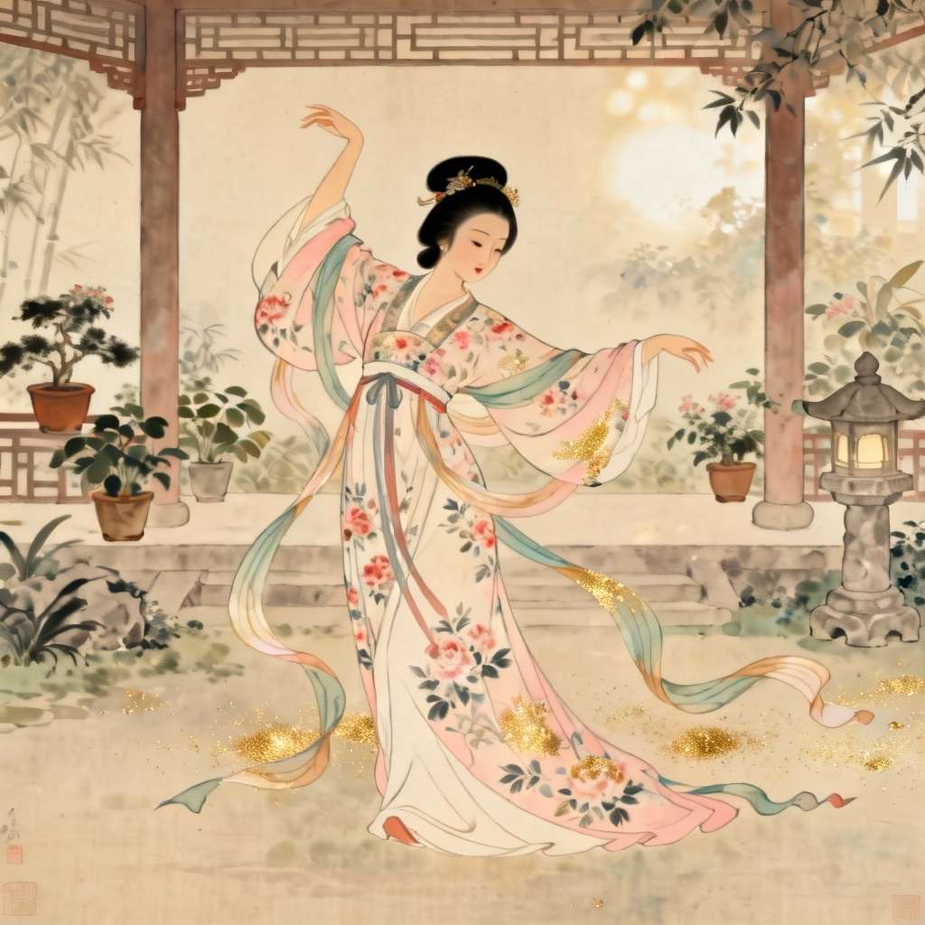 AI Tang Dynasty court lady dancing with ribbons