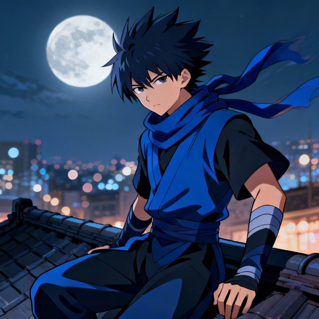 AI Sasuke-style rooftop vigil