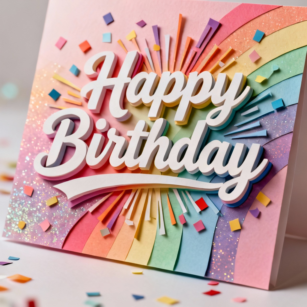 AI birthday greeting card with colorful confetti and bold typography