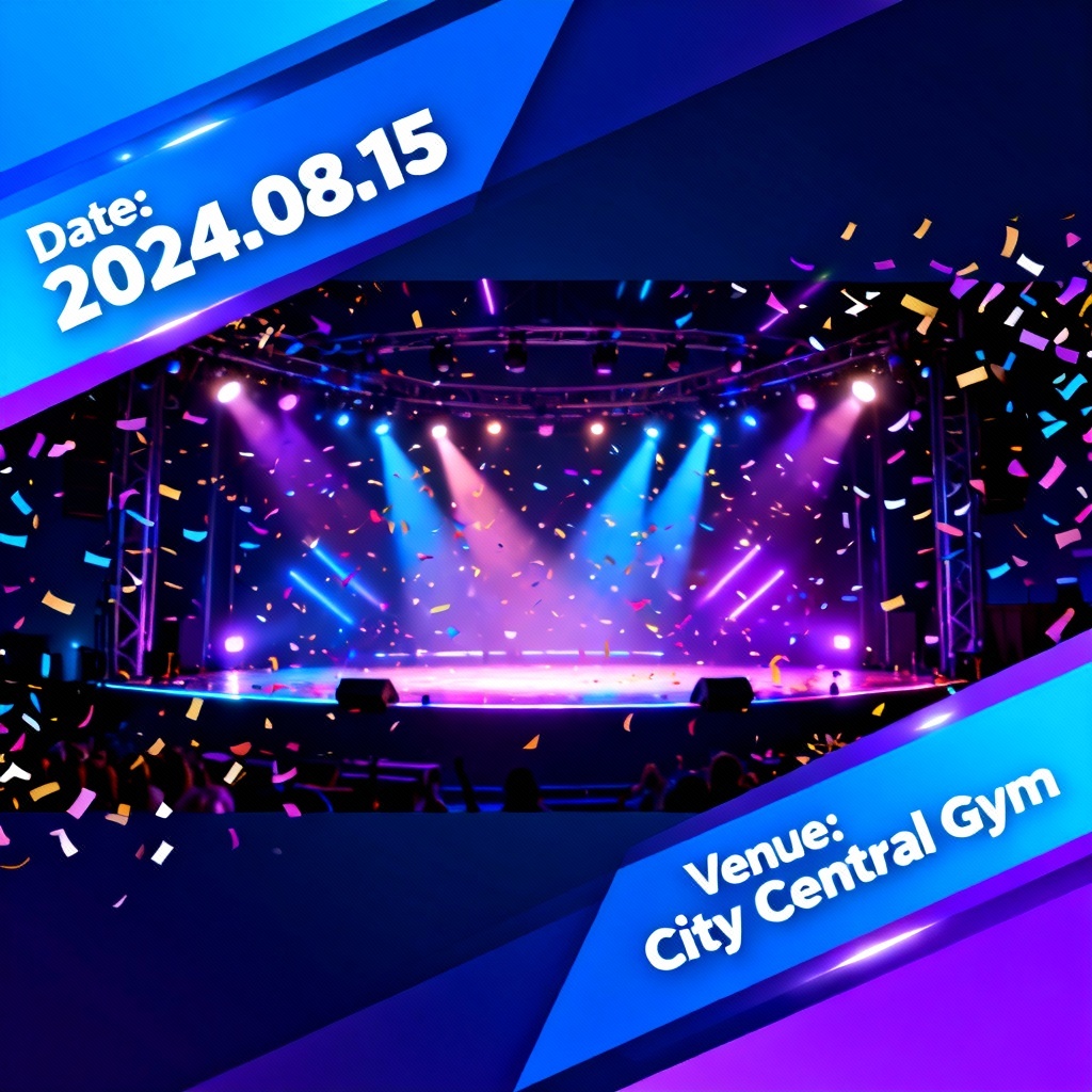 AI Zumba event banner with party lights and bold colors