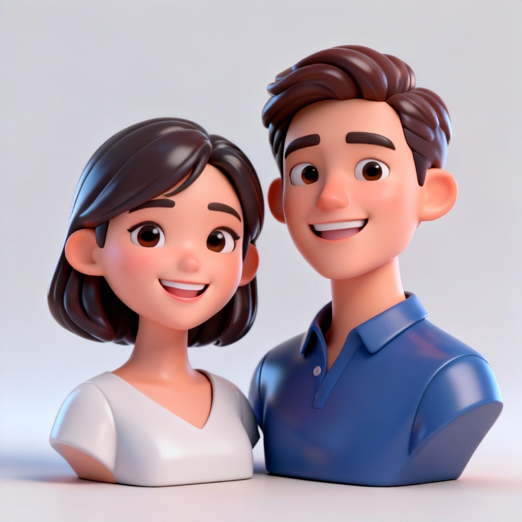 Stylized 3D couple avatar with glossy finish