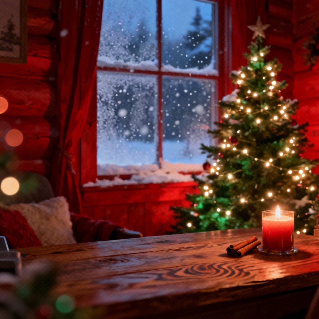 Cozy 4K Christmas desktop wallpaper with tree and lights