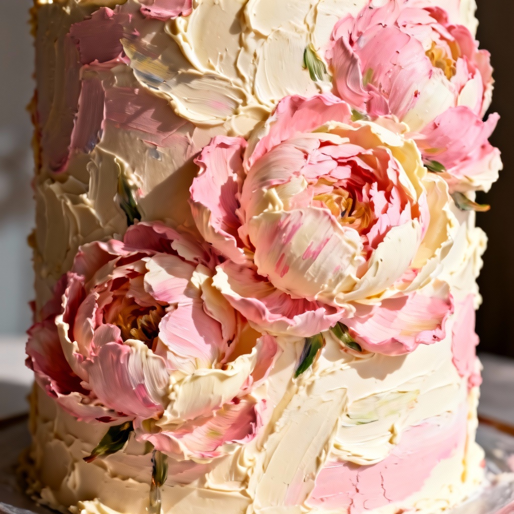 AI palette knife floral frosting texture on cake