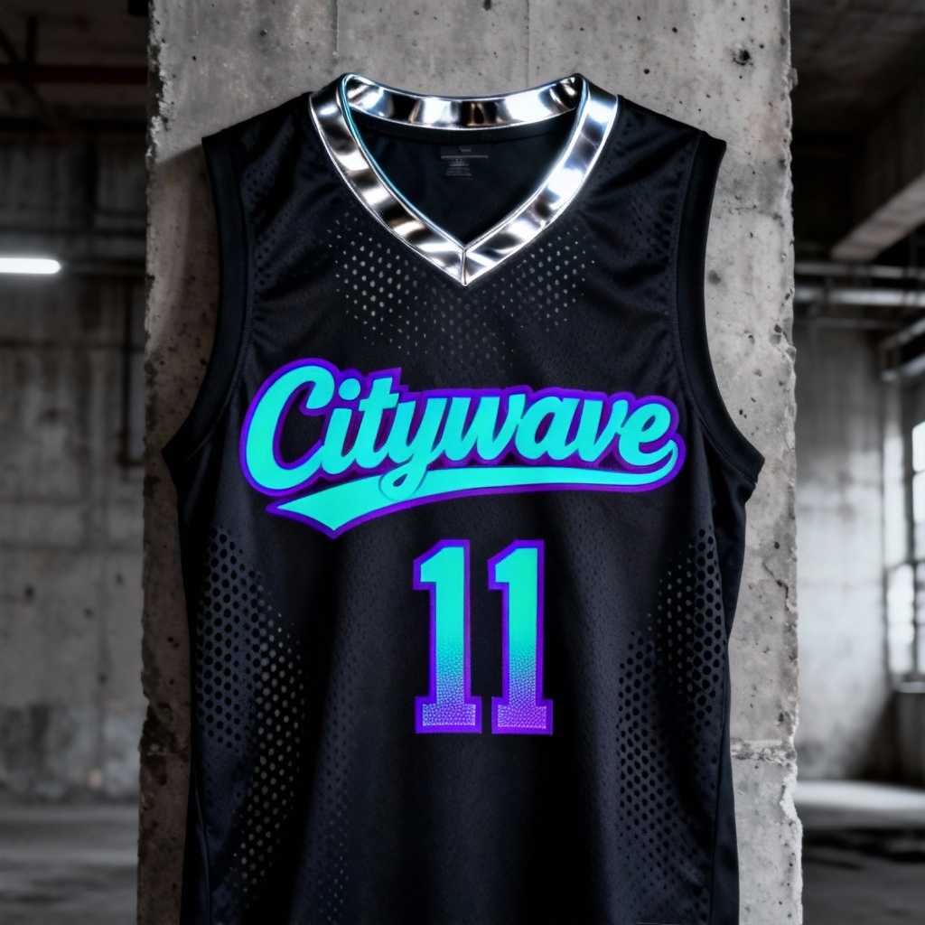 Neon outlined streetwear basketball jersey mockup