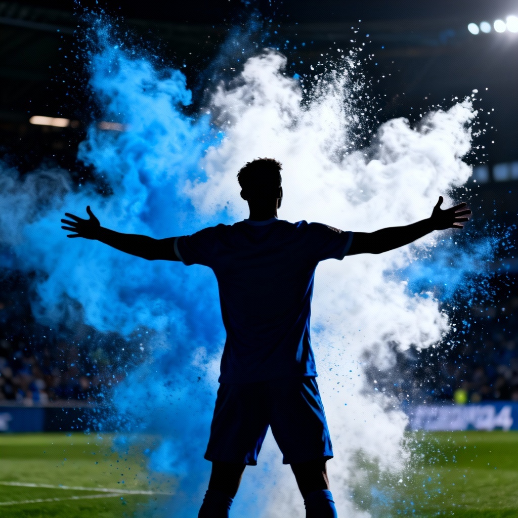 AI goal celebration with blue and white powder splash