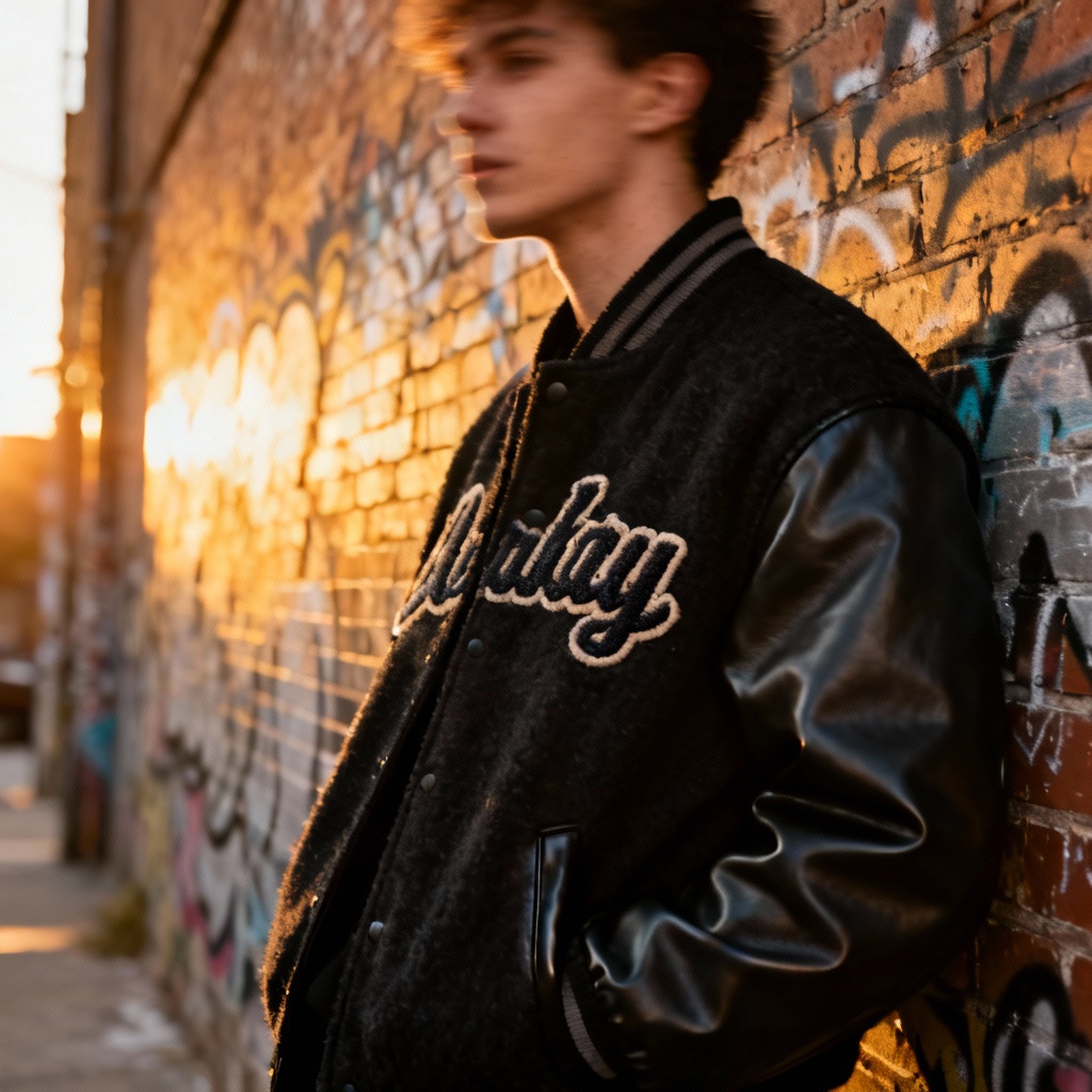 AI black varsity streetwear jacket