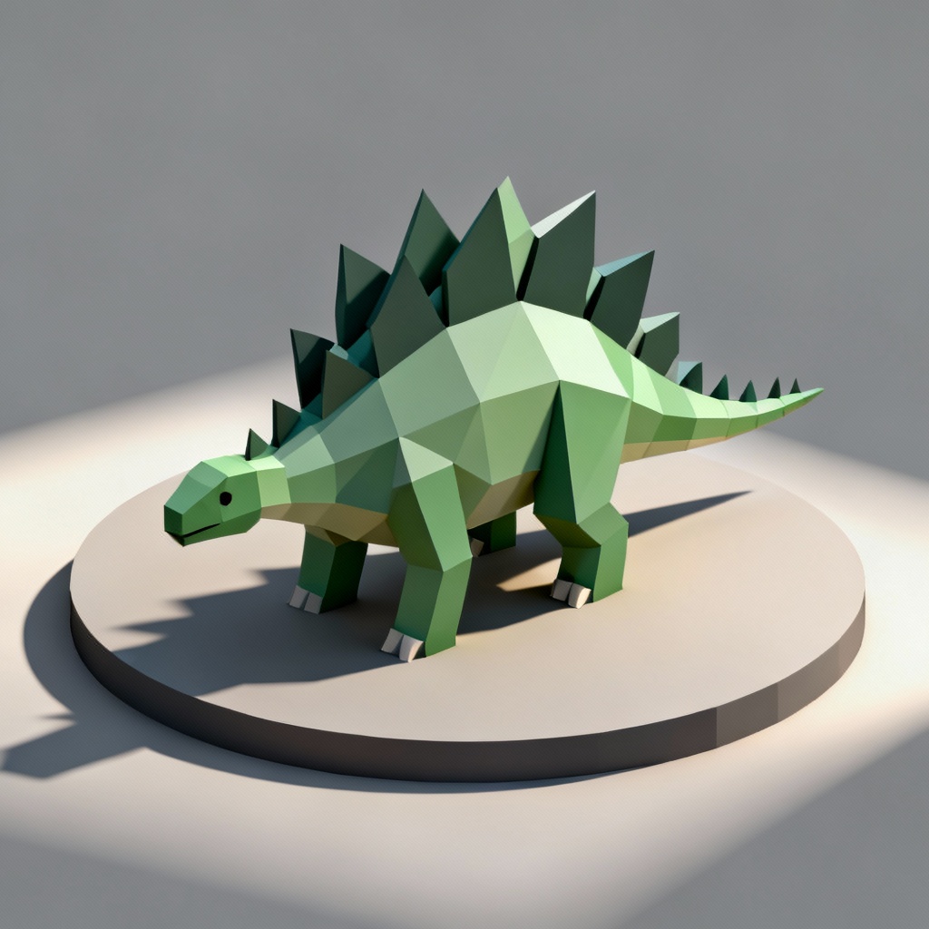Low-poly stylized dinosaur game asset on a simple base