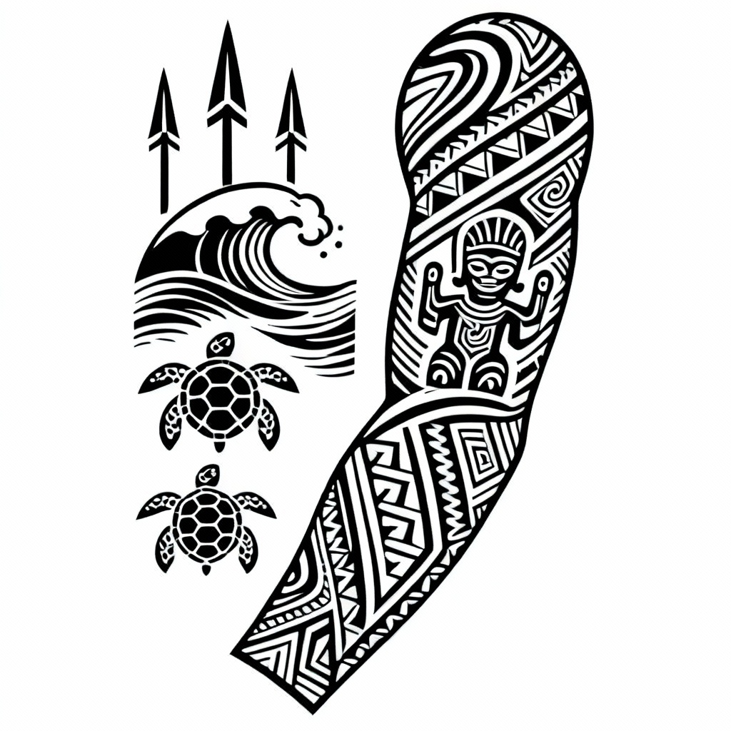 AI Polynesian tribal sleeve tattoo design