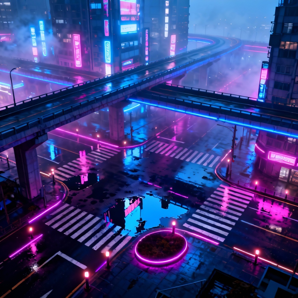 AI road generator cyberpunk city grid at night