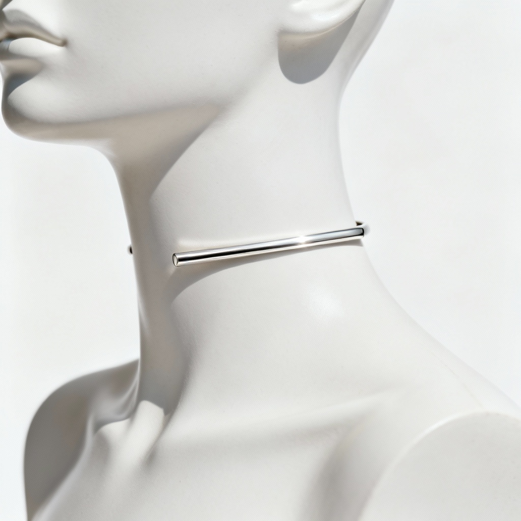 AI minimal silver bar choker studio product