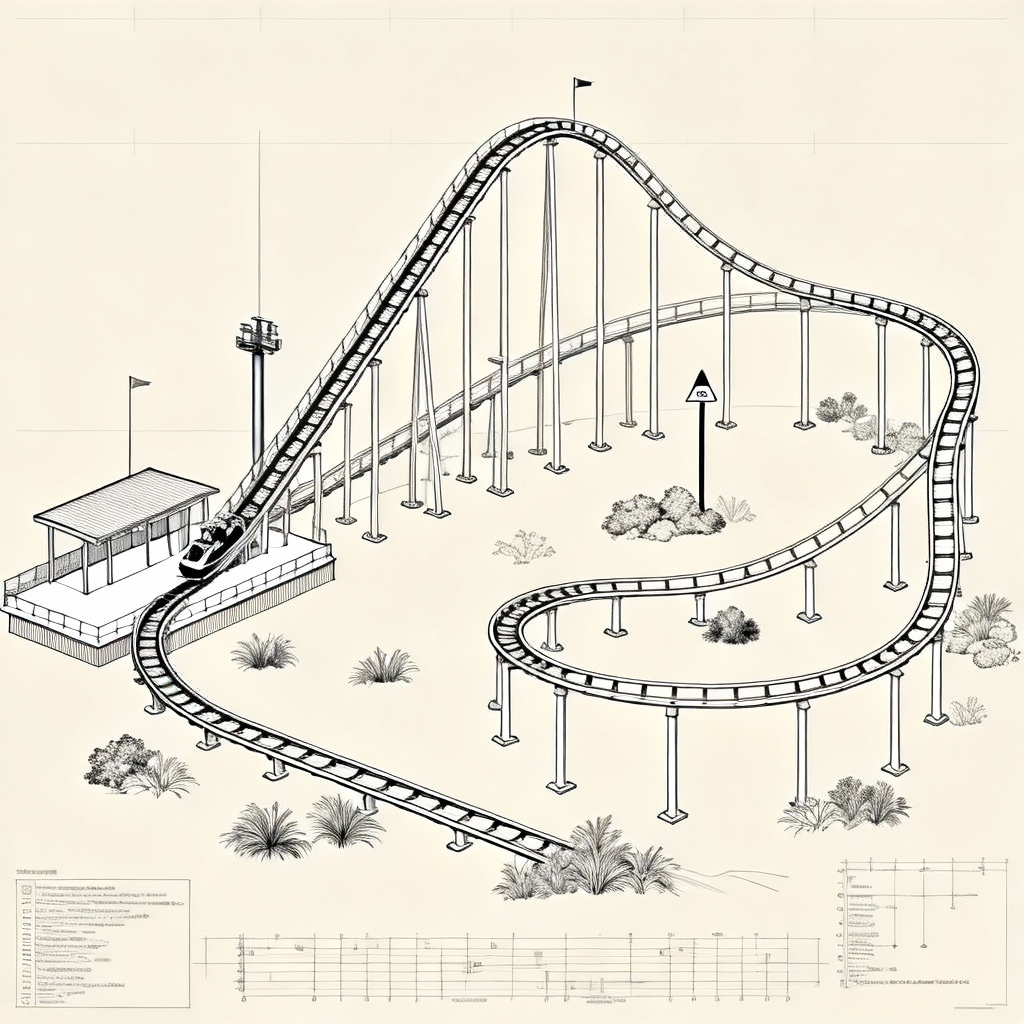Family coaster layout plan with station, lift hill, and turns