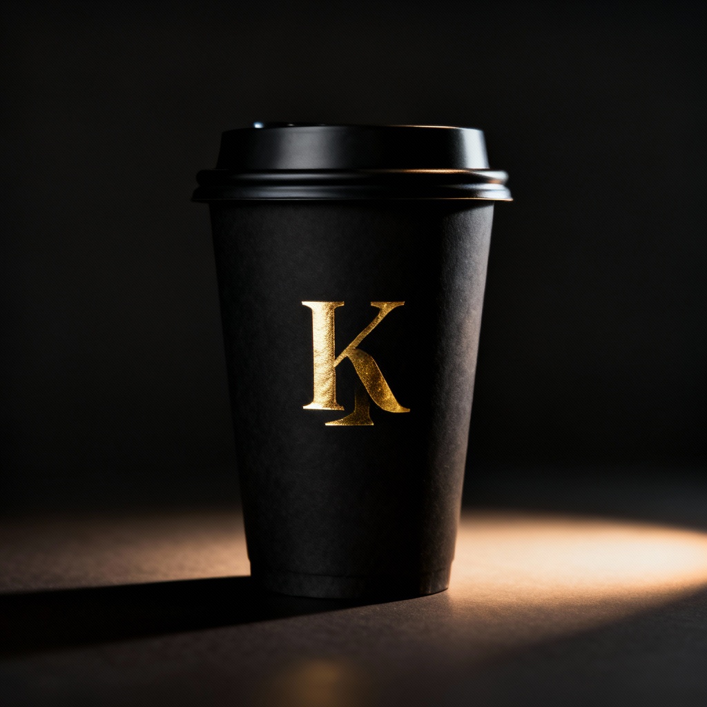 AI Black Coffee Cup with Gold Foil Logo